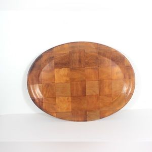 1970’s Woven Wood Tray Molded Wood Bar Danish Modern Mid Century MCM Drinks Bar